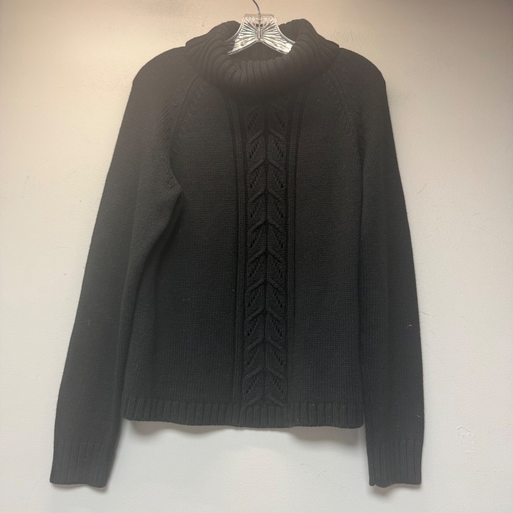G.H. Bass & Co. Turtleneck Sweater Womens‎ L Black Excellent Cable Knit Raglan